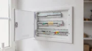 Sicherungskasten im Haus mit FI-Schutzschalter und weiteren Leitungsschutzschaltern